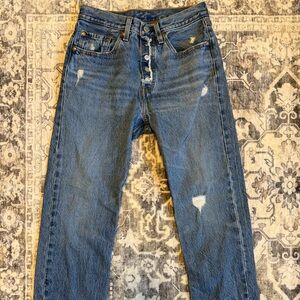 Women's Levi 501 Blue Distressed Jeans